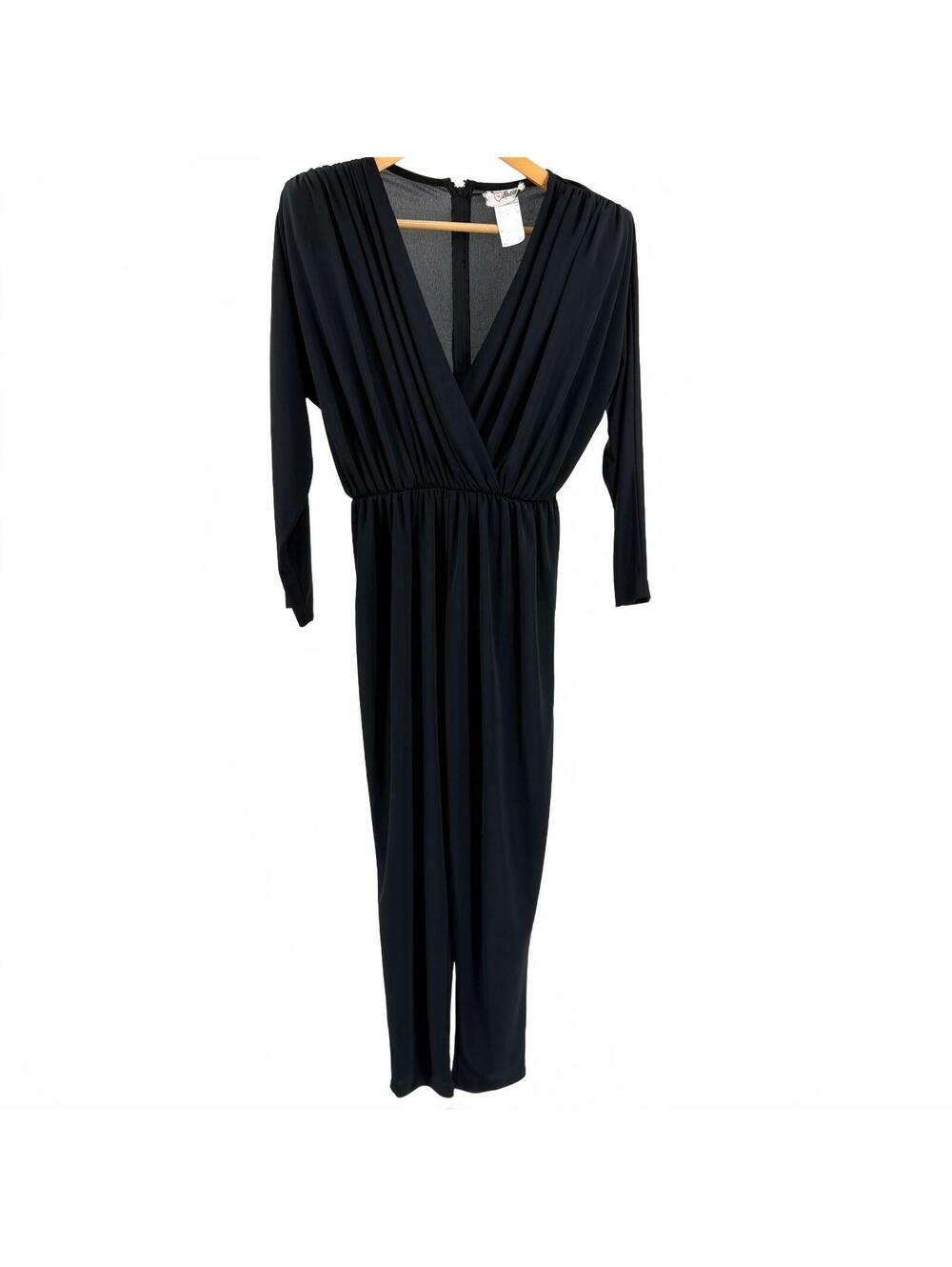 Vintage 80s Hartsville Black Surplice Evening Jumpsuit